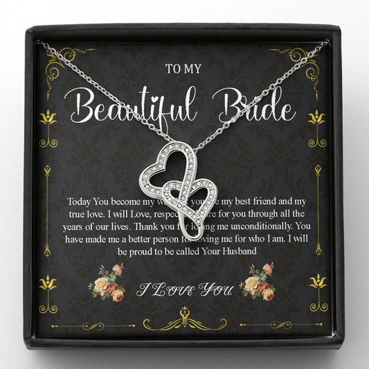 Double Heart Jewelry To My Bride Gift From Groom, Wedding Day Gift For Bride From Groom, From Groom To Future Wife Gift On Wedding Day #0054