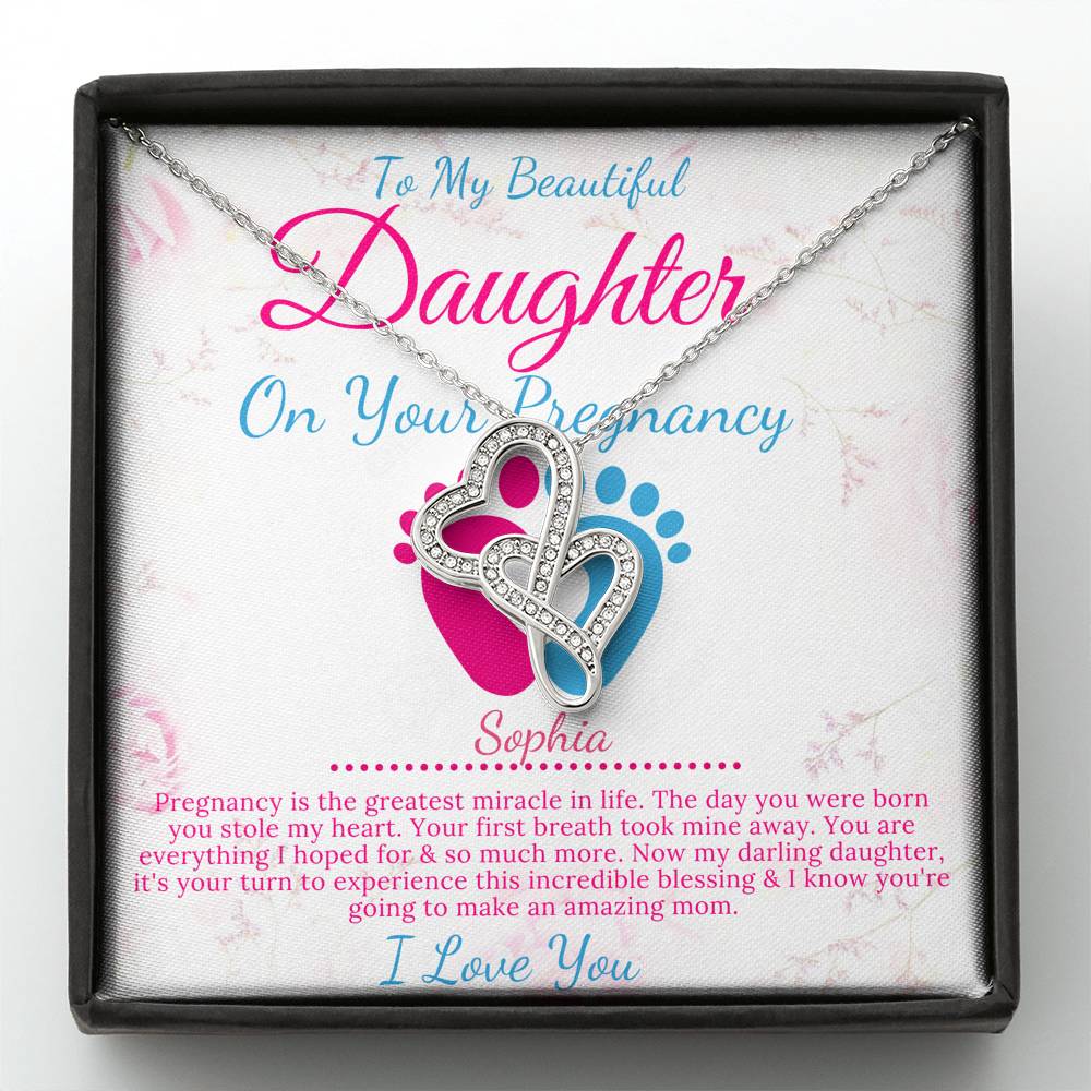 Pregnant Daughter Gift From Mother,First Time Mom Gift For Daughter, Congratulations Pregnancy Gift, New Mom Necklace, Double Heart #0213