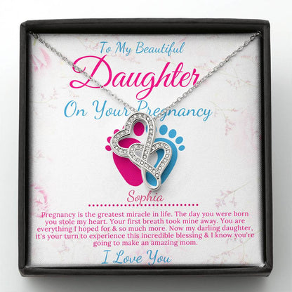 Pregnant Daughter Gift From Mother,First Time Mom Gift For Daughter, Congratulations Pregnancy Gift, New Mom Necklace, Double Heart #0213