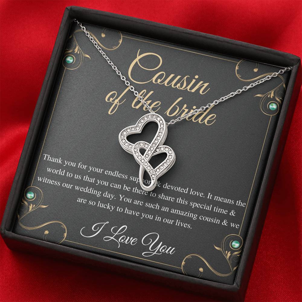 Double Heart, Cousin Of The Bride Necklace Gift, Wedding Gift From Bride And Groom, Bridal Party Thank You Gift, Cousin Wedding Gift #0142