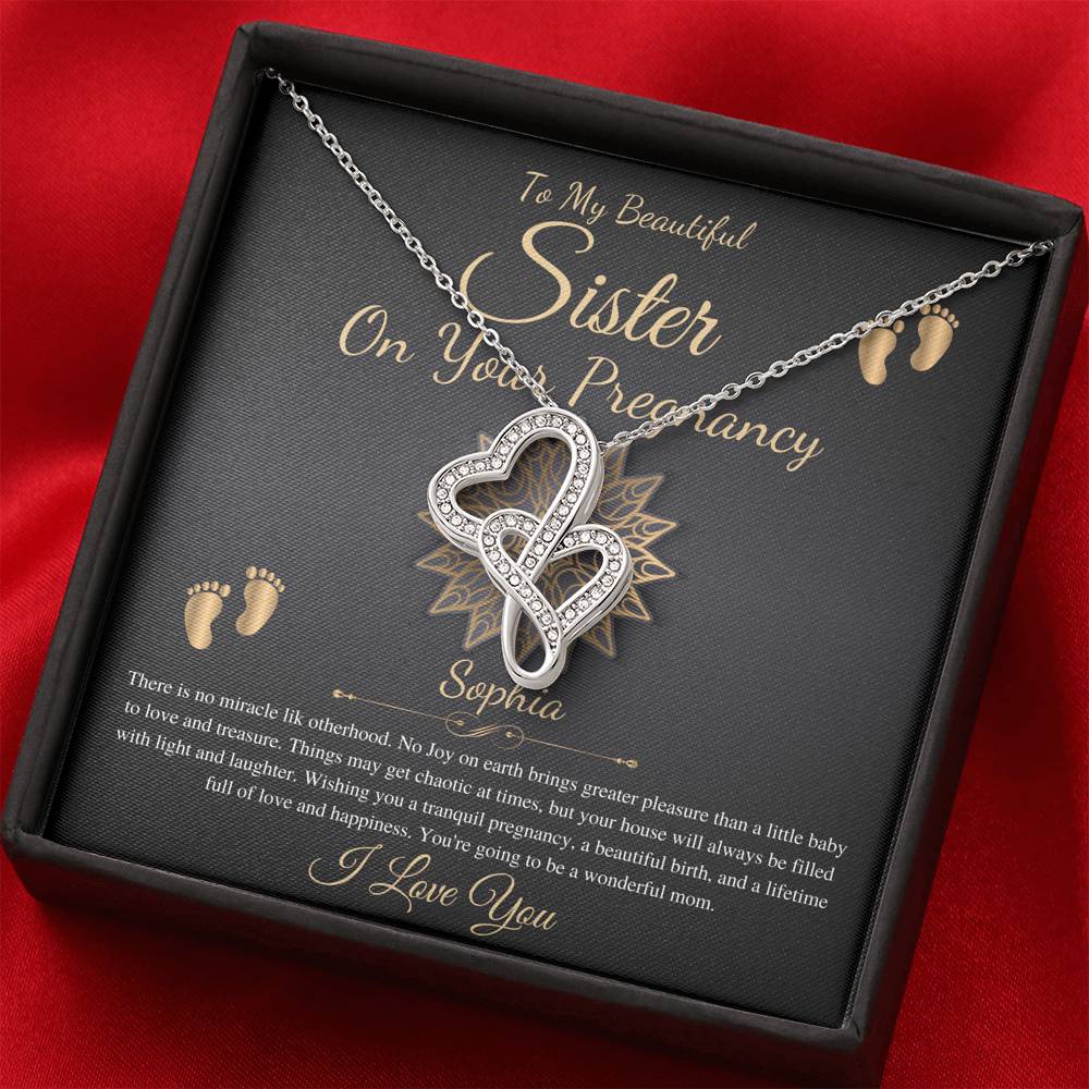 Pregnant Sister Gift For First Time Mom Gift, Pregnancy Necklace For Big Sister Reveal, Congratulations Pregnancy Gift, Double Heart #0215