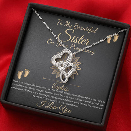 Pregnant Sister Gift For First Time Mom Gift, Pregnancy Necklace For Big Sister Reveal, Congratulations Pregnancy Gift, Double Heart #0215 new