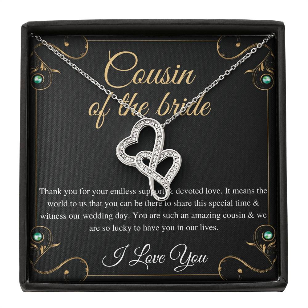 Double Heart, Cousin Of The Bride Necklace Gift, Wedding Gift From Bride And Groom, Bridal Party Thank You Gift, Cousin Wedding Gift #0142