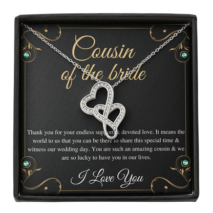 Double Heart, Cousin Of The Bride Necklace Gift, Wedding Gift From Bride And Groom, Bridal Party Thank You Gift, Cousin Wedding Gift #0142