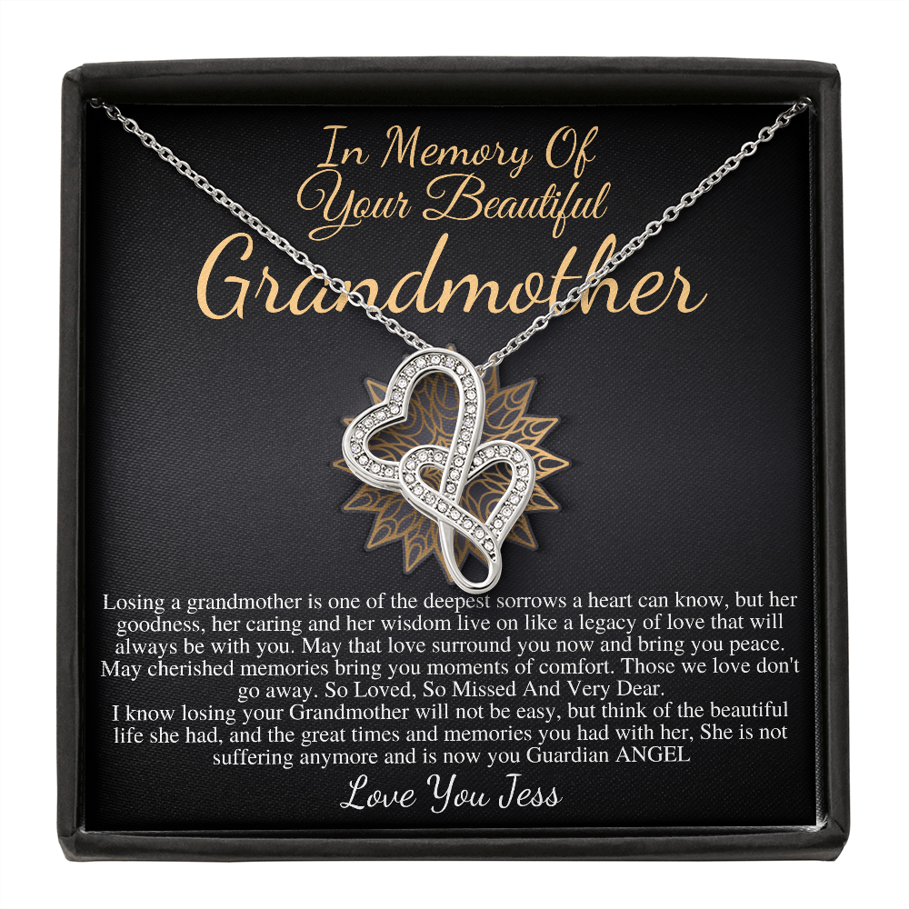 Memorial Gift Grandmother Loss Of Grandma In Memory of Grandma Sorry For Your Loss Of Loved One Condolence Necklace, Double Heart #0298 jess