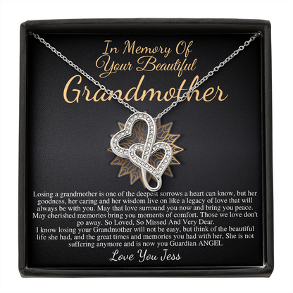 Memorial Gift Grandmother Loss Of Grandma In Memory of Grandma Sorry For Your Loss Of Loved One Condolence Necklace, Double Heart #0298 jess