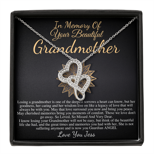 Memorial Gift Grandmother Loss Of Grandma In Memory of Grandma Sorry For Your Loss Of Loved One Condolence Necklace, Double Heart #0298 jess