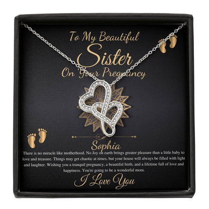 Pregnant Sister Gift For First Time Mom Gift, Pregnancy Necklace For Big Sister Reveal, Congratulations Pregnancy Gift, Double Heart #0215 new