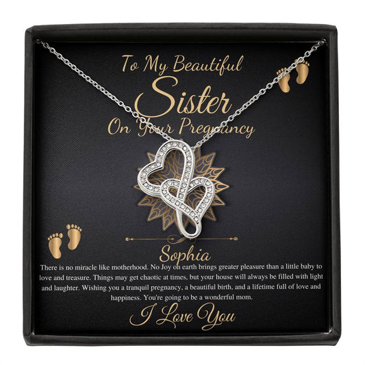 Pregnant Sister Gift For First Time Mom Gift, Pregnancy Necklace For Big Sister Reveal, Congratulations Pregnancy Gift, Double Heart #0215 new