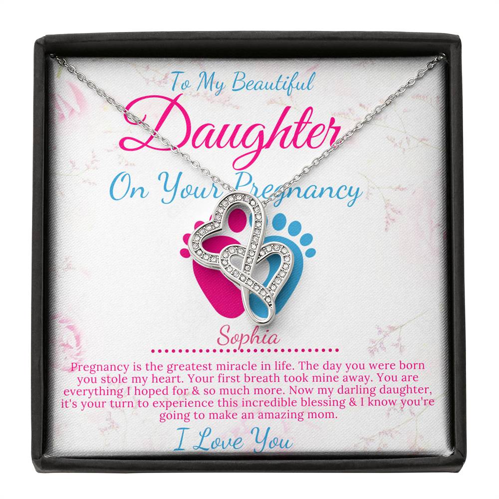 Pregnant Daughter Gift From Mother,First Time Mom Gift For Daughter, Congratulations Pregnancy Gift, New Mom Necklace, Double Heart #0213