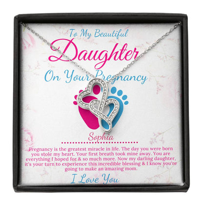 Pregnant Daughter Gift From Mother,First Time Mom Gift For Daughter, Congratulations Pregnancy Gift, New Mom Necklace, Double Heart #0213