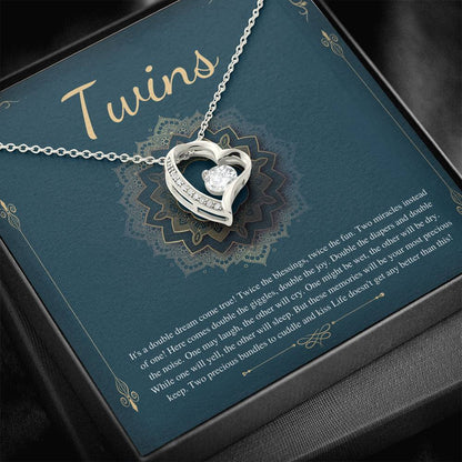 Twin Baby Gifts, Mother of Twins Baby Shower, Mom of Twins Pregnancy Announcement, Pregnant with Twins, Expecting Twins,Heart Necklace #0289