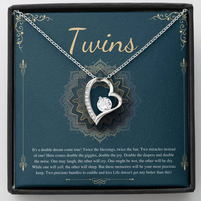 Twin Baby Gifts, Mother of Twins Baby Shower, Mom of Twins Pregnancy Announcement, Pregnant with Twins, Expecting Twins,Heart Necklace #0289