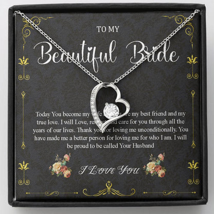Heart Necklace, Bride Gift From Groom, Jewelry Gift from Groom to Bride,Wedding Day Gift From Groom To Future Wife Gift On Wedding Day #0041