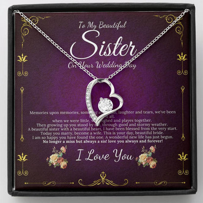 Heart Necklace, Sister Wedding Gift from Sister Wedding Day Gift for Bride from Sister, Rehearsal Dinner Gift from Brother to Sister #0088