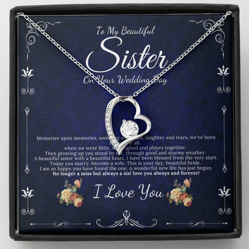 Heart Necklace, Sister Wedding Day Gift, To Bride From Sister , Sister To Bride Gift Bride Jewelry, Gift From Sister Sister Wedding #0091