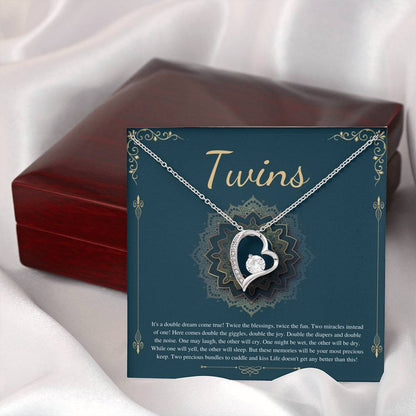 Twin Baby Gifts, Mother of Twins Baby Shower, Mom of Twins Pregnancy Announcement, Pregnant with Twins, Expecting Twins,Heart Necklace #0289