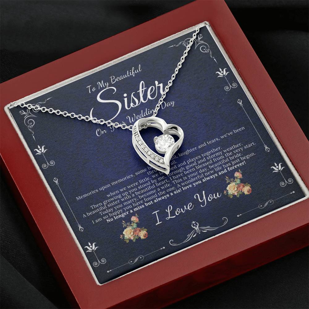 Heart Necklace, Sister Wedding Day Gift, To Bride From Sister , Sister To Bride Gift Bride Jewelry, Gift From Sister Sister Wedding #0091