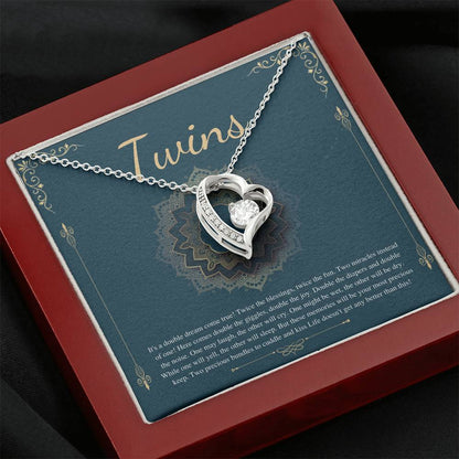 Twin Baby Gifts, Mother of Twins Baby Shower, Mom of Twins Pregnancy Announcement, Pregnant with Twins, Expecting Twins,Heart Necklace #0289
