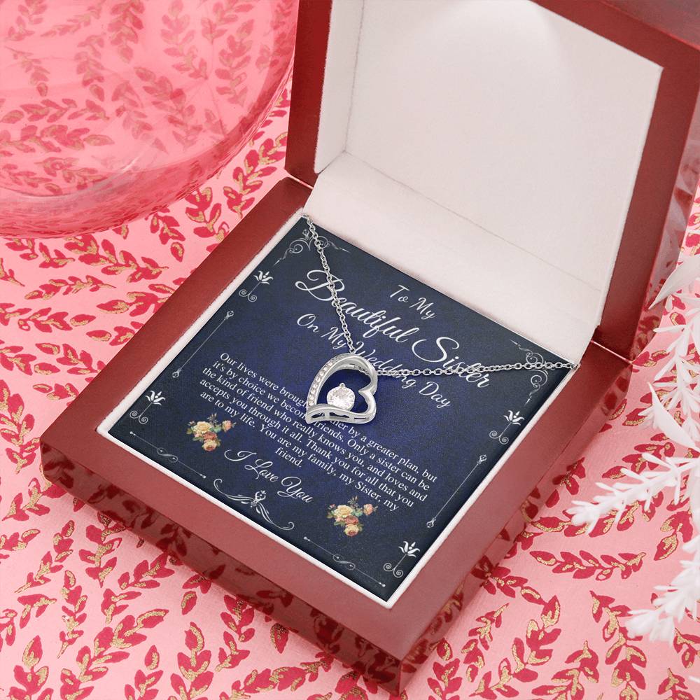Heart Necklace, Gift For Sister On My Wedding, Sister to Sister Gift, To My Sister on My Wedding Day, Sister of the Bride Gift #0097 nEW