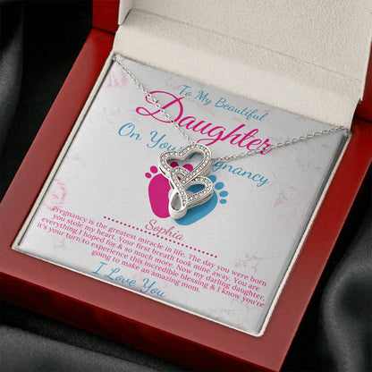 Pregnant Daughter Gift From Mother,First Time Mom Gift For Daughter, Congratulations Pregnancy Gift, New Mom Necklace, Double Heart #0213