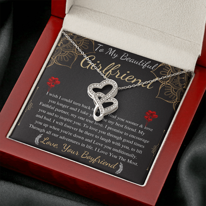 Meaningful Jewelry Gifts Double heart Necklace for Girlfriend from boyfriend On Anniversary with Personalized Message Card