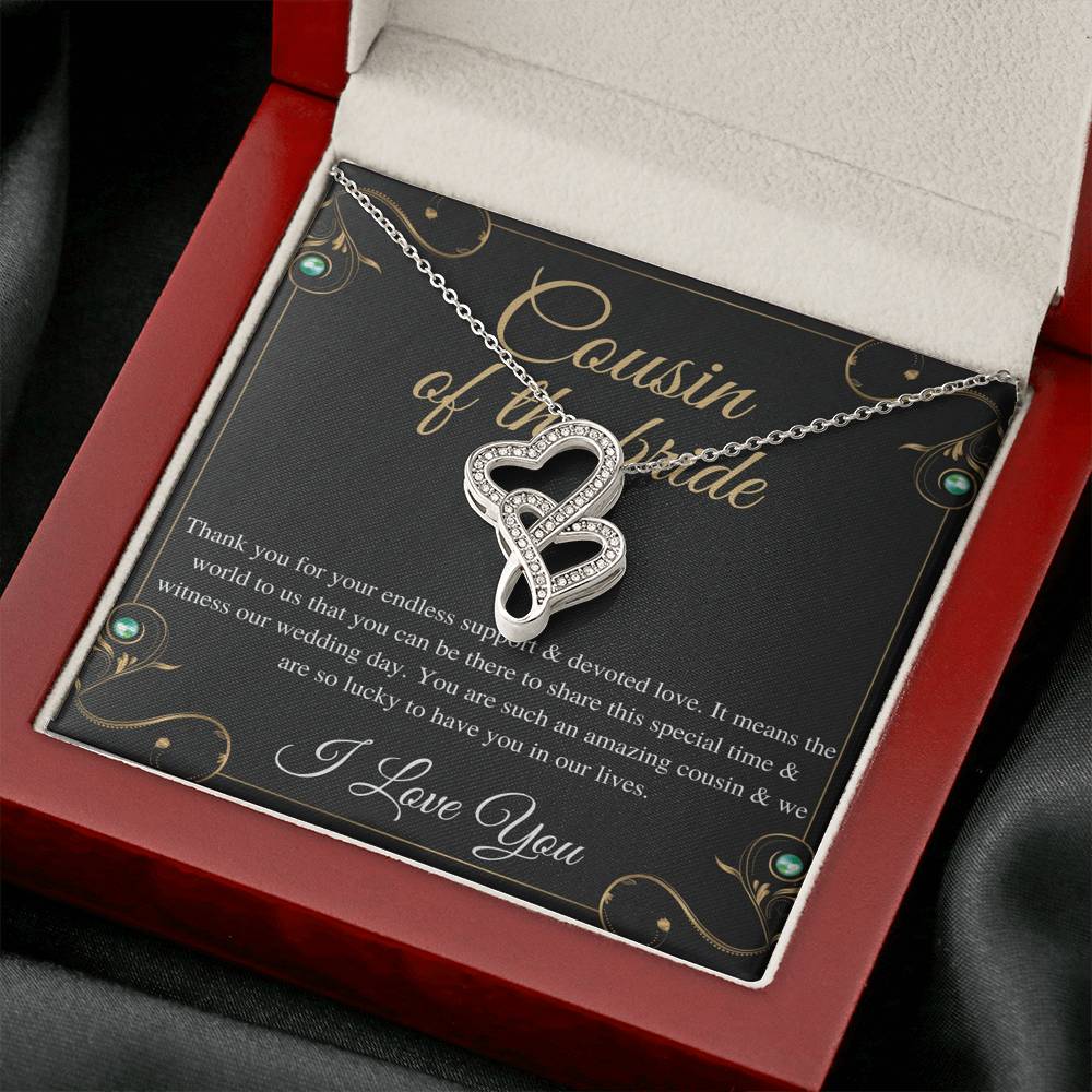 Double Heart, Cousin Of The Bride Necklace Gift, Wedding Gift From Bride And Groom, Bridal Party Thank You Gift, Cousin Wedding Gift #0142