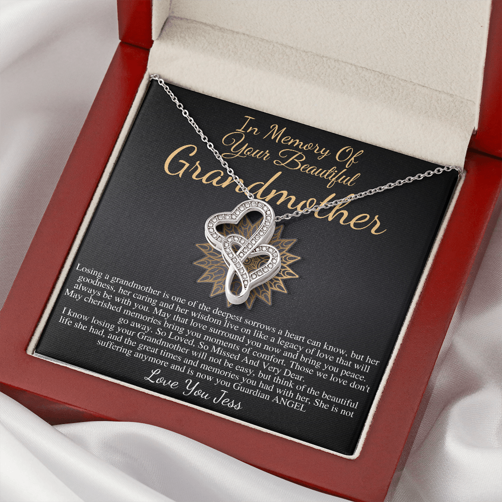 Memorial Gift Grandmother Loss Of Grandma In Memory of Grandma Sorry For Your Loss Of Loved One Condolence Necklace, Double Heart #0298 jess