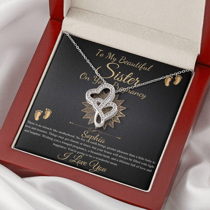 Pregnant Sister Gift For First Time Mom Gift, Pregnancy Necklace For Big Sister Reveal, Congratulations Pregnancy Gift, Double Heart #0215 new