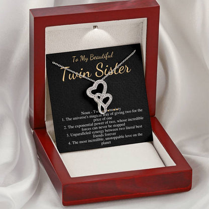 Necklace for Twins Sister, Gift for Sister, Birthday Gift for Twin Sister, Best Friend Gift,Twin Sister Christmas Jewelry,Double Heart #0556