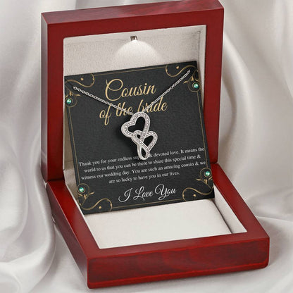 Double Heart, Cousin Of The Bride Necklace Gift, Wedding Gift From Bride And Groom, Bridal Party Thank You Gift, Cousin Wedding Gift #0142