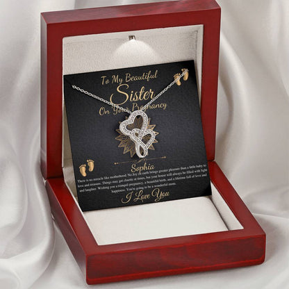 Pregnant Sister Gift For First Time Mom Gift, Pregnancy Necklace For Big Sister Reveal, Congratulations Pregnancy Gift, Double Heart #0215 new