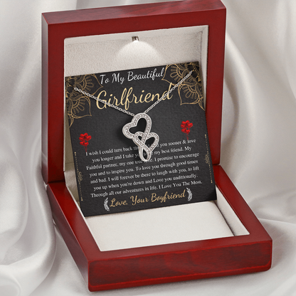 Meaningful Jewelry Gifts Double heart Necklace for Girlfriend from boyfriend On Anniversary with Personalized Message Card