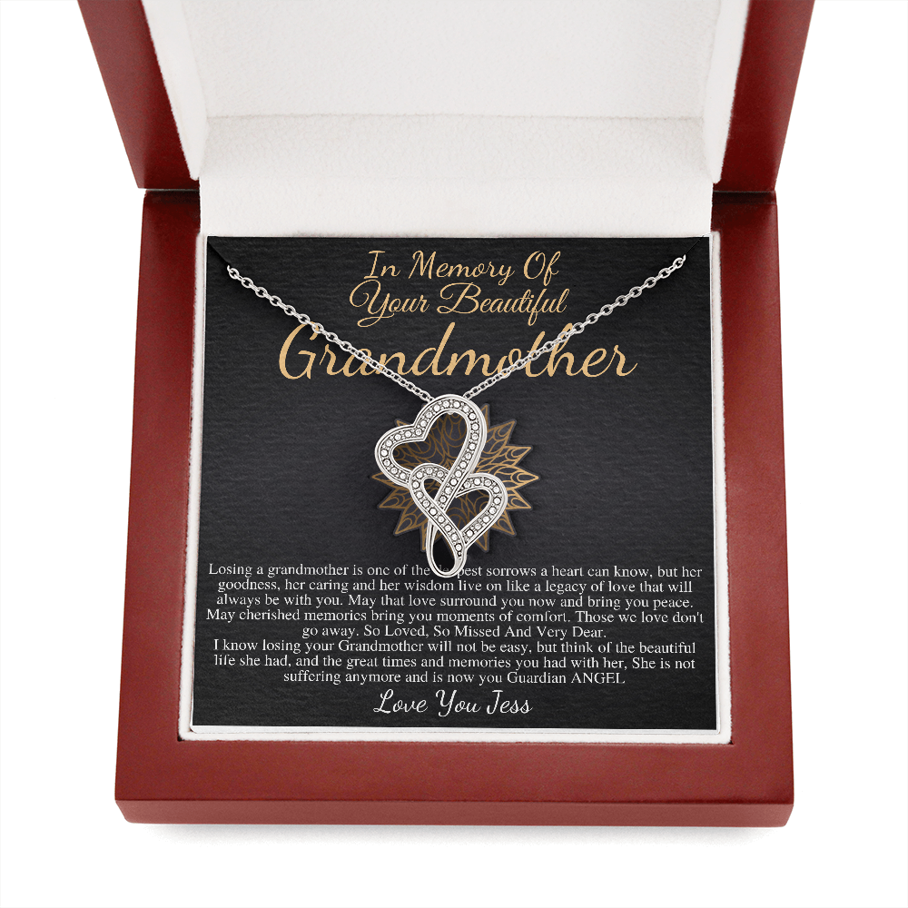Memorial Gift Grandmother Loss Of Grandma In Memory of Grandma Sorry For Your Loss Of Loved One Condolence Necklace, Double Heart #0298 jess