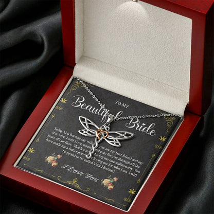 Dragonfly Necklace To My Bride Gift From Groom, Wedding Day Gift For Bride From Groom, Groom To Future Wife, Engagement Gift For Her #0049