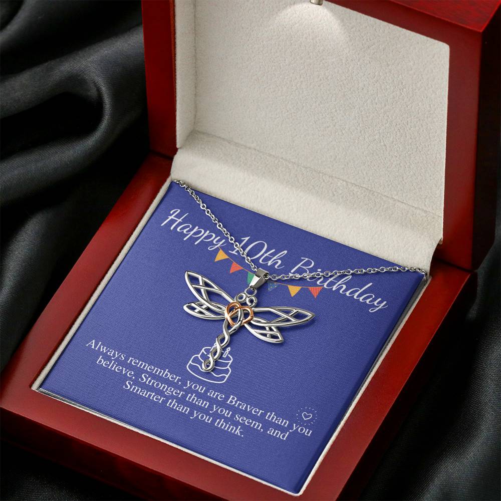 10th birthday girl, 10th birthday gift, Tenth Birthday Necklace, gift for 10 year old girl gifts,Double Digits Birthday Gift Dragonfly #0656
