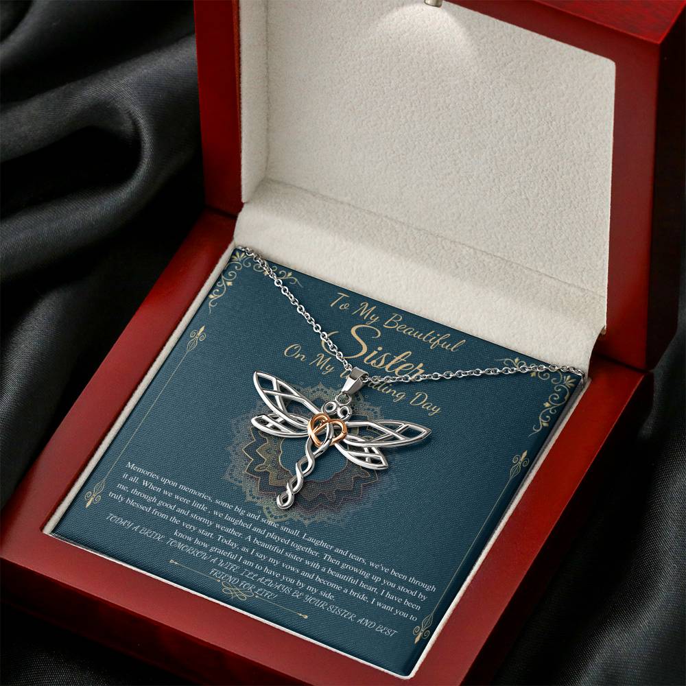 To My Sister on My Wedding Day, Thank You Letter To My Sister,Gift For Sister On My Wedding, Sister to Sister Gift, Dragonfly Necklace #0256