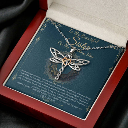 To My Sister on My Wedding Day, Thank You Letter To My Sister,Gift For Sister On My Wedding, Sister to Sister Gift, Dragonfly Necklace #0256
