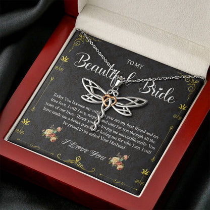 Dragonfly Necklace To My Bride Gift From Groom, Wedding Day Gift For Bride From Groom, Groom To Future Wife, Engagement Gift For Her #0049