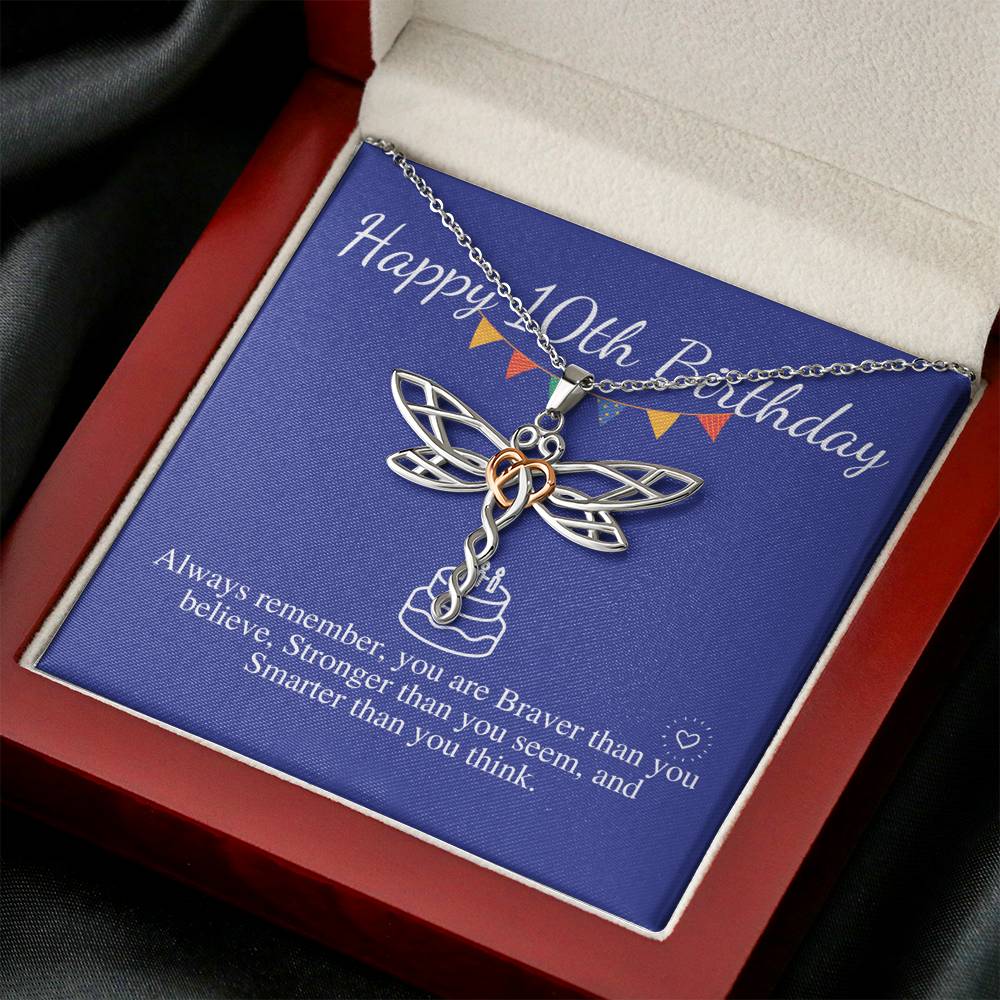 10th birthday girl, 10th birthday gift, Tenth Birthday Necklace, gift for 10 year old girl gifts,Double Digits Birthday Gift Dragonfly #0656