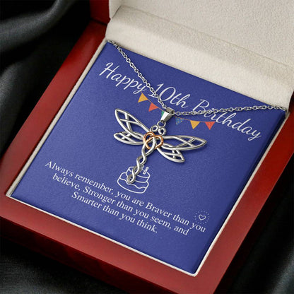 10th birthday girl, 10th birthday gift, Tenth Birthday Necklace, gift for 10 year old girl gifts,Double Digits Birthday Gift Dragonfly #0656