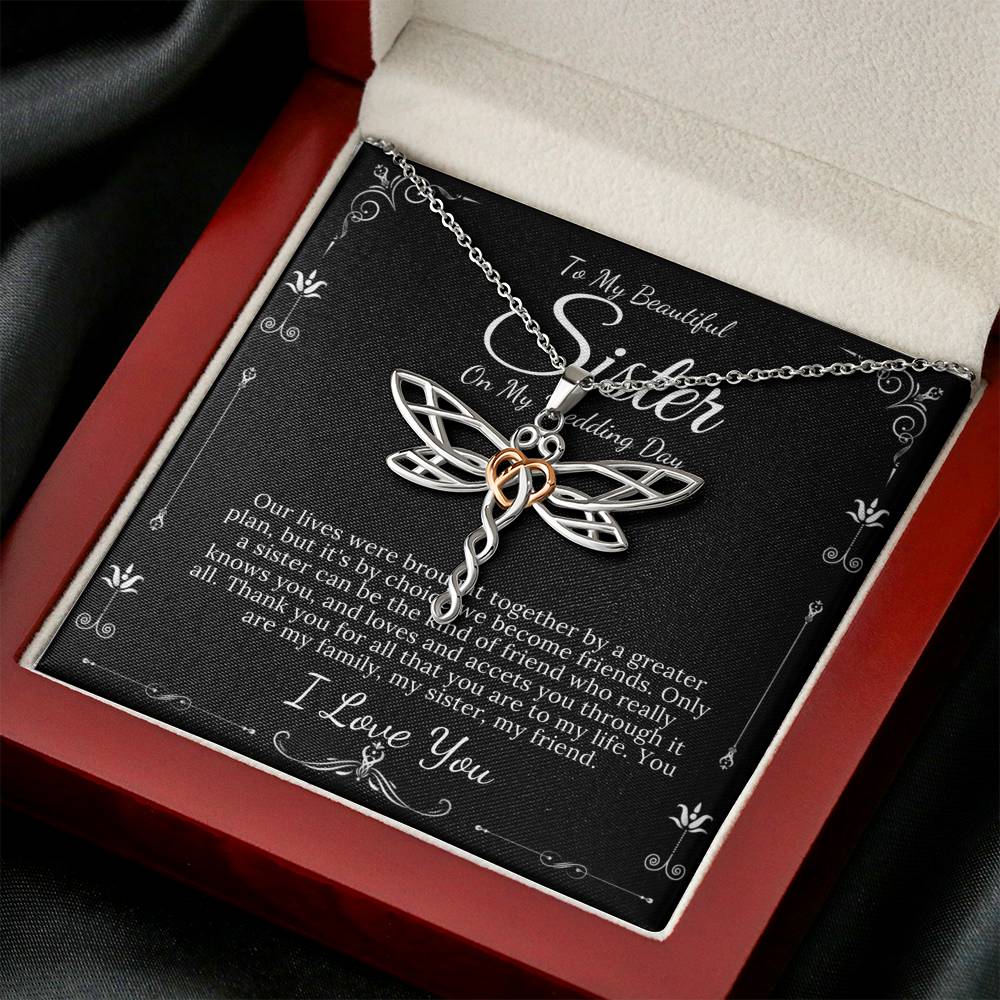 Dragonfly Necklace, To My Sister on My Wedding Day, Thank You Letter To My Sister Gift For Sister On My Wedding, Sister to Sister Gift #0085