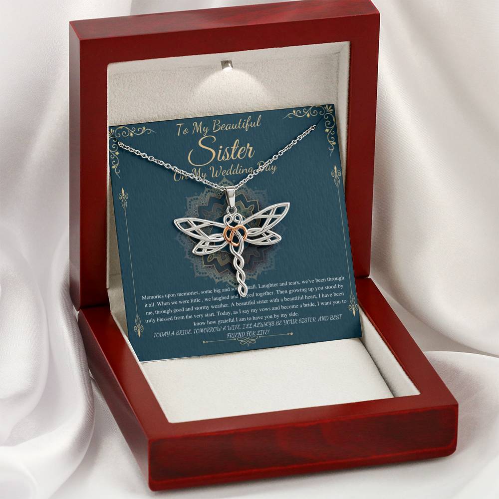 To My Sister on My Wedding Day, Thank You Letter To My Sister,Gift For Sister On My Wedding, Sister to Sister Gift, Dragonfly Necklace #0256
