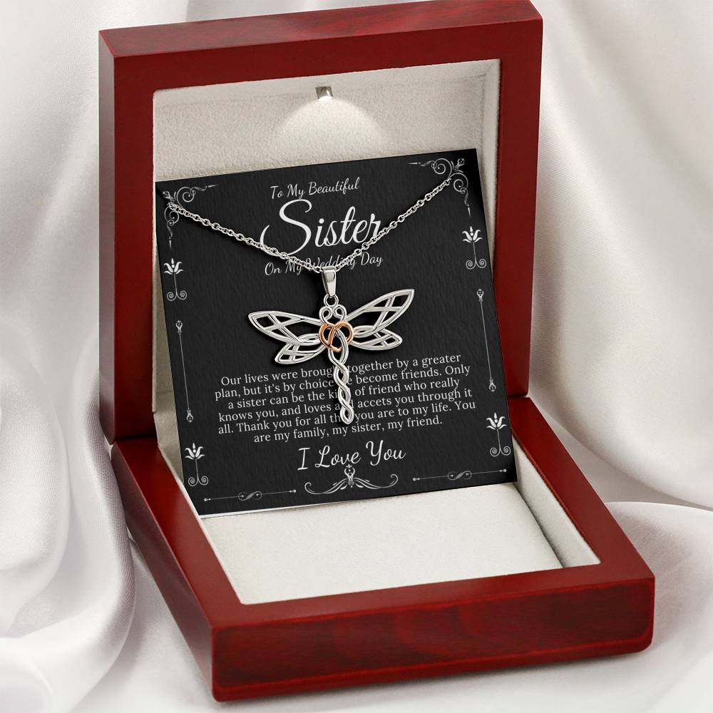 Dragonfly Necklace, To My Sister on My Wedding Day, Thank You Letter To My Sister Gift For Sister On My Wedding, Sister to Sister Gift #0085