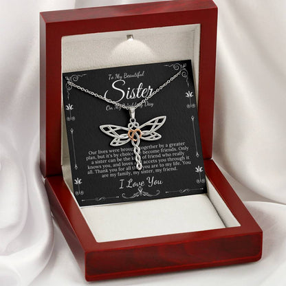 Dragonfly Necklace, To My Sister on My Wedding Day, Thank You Letter To My Sister Gift For Sister On My Wedding, Sister to Sister Gift #0085