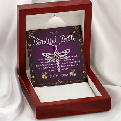Dragonfly Necklace To My Bride Gift From Groom, Wedding Day Gift For Bride From Groom, Groom To Future Wife, Engagement Gift For Her #0052