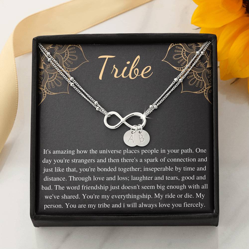Gift for Your Tribe, Tribe Card and Bracelet, Gift for Friends, Initial Charm Bracelet, Best Friends Gift, Tribe of Friends Christmas #0597
