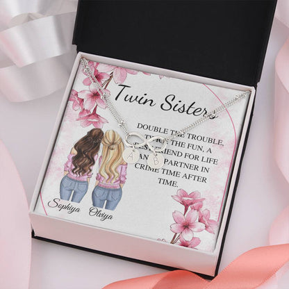 Personalized Bracelet Gift For Twin Sister, Sister Bracelet, Twin Sister BFF Gift, Engraved Initial Charm Bracelet, Twin Birthday Gift #0554