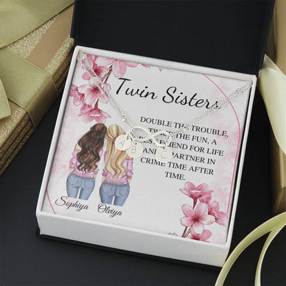 Personalized Bracelet Gift For Twin Sister, Sister Bracelet, Twin Sister BFF Gift, Engraved Initial Charm Bracelet, Twin Birthday Gift #0554