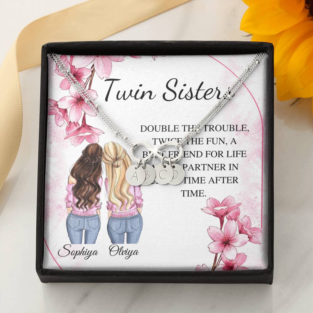 Personalized Bracelet Gift For Twin Sister, Sister Bracelet, Twin Sister BFF Gift, Engraved Initial Charm Bracelet, Twin Birthday Gift #0554